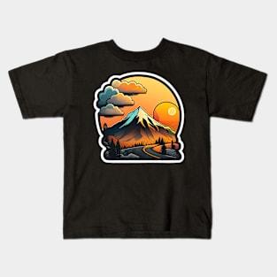 Sunset Mountain Sticker #8 Kids T-Shirt